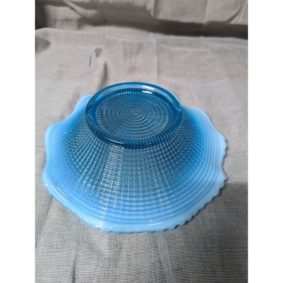 EAPG Opalescent Bowl by Model Flint Glass Company Ribbed Spiral Aqua Mid Century - Picture 3 of 4